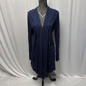 Compli K Navy Blue Hooded Open Front Cardigan  Womens Small Crinkle Texture